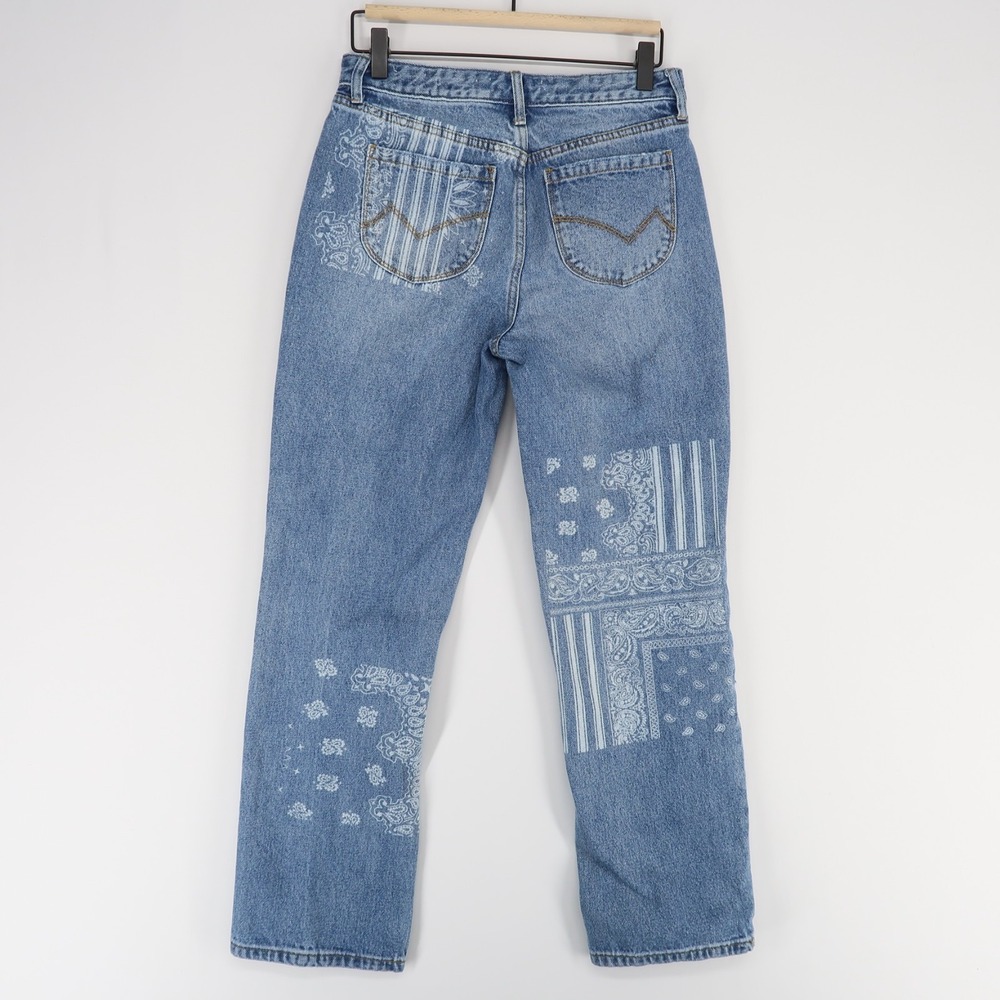Cleo + Wolf Jeans Womens 26x30 Blue Paisley Print High Rise Straight Distressed - Picture 3 of 11